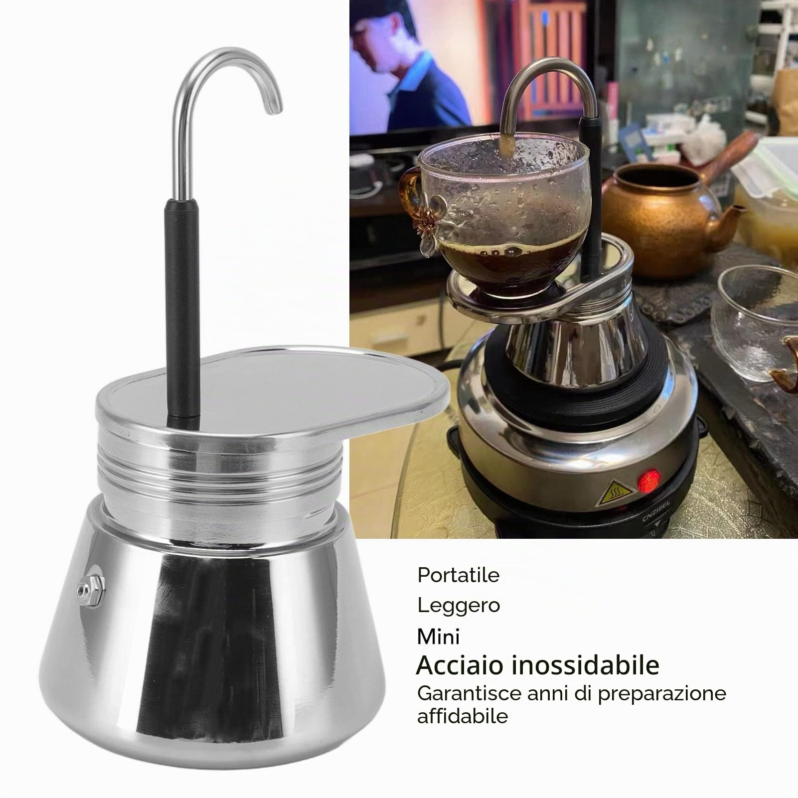 Macchina per Caffè Espresso per Piano Cottura, Moka con Beccuccio Singolo in Acciaio Inox, Caffettiera Portatile Leggera di Grande Capacità Fai-da-te in Stile Italiano, per Campeggio All'aperto
