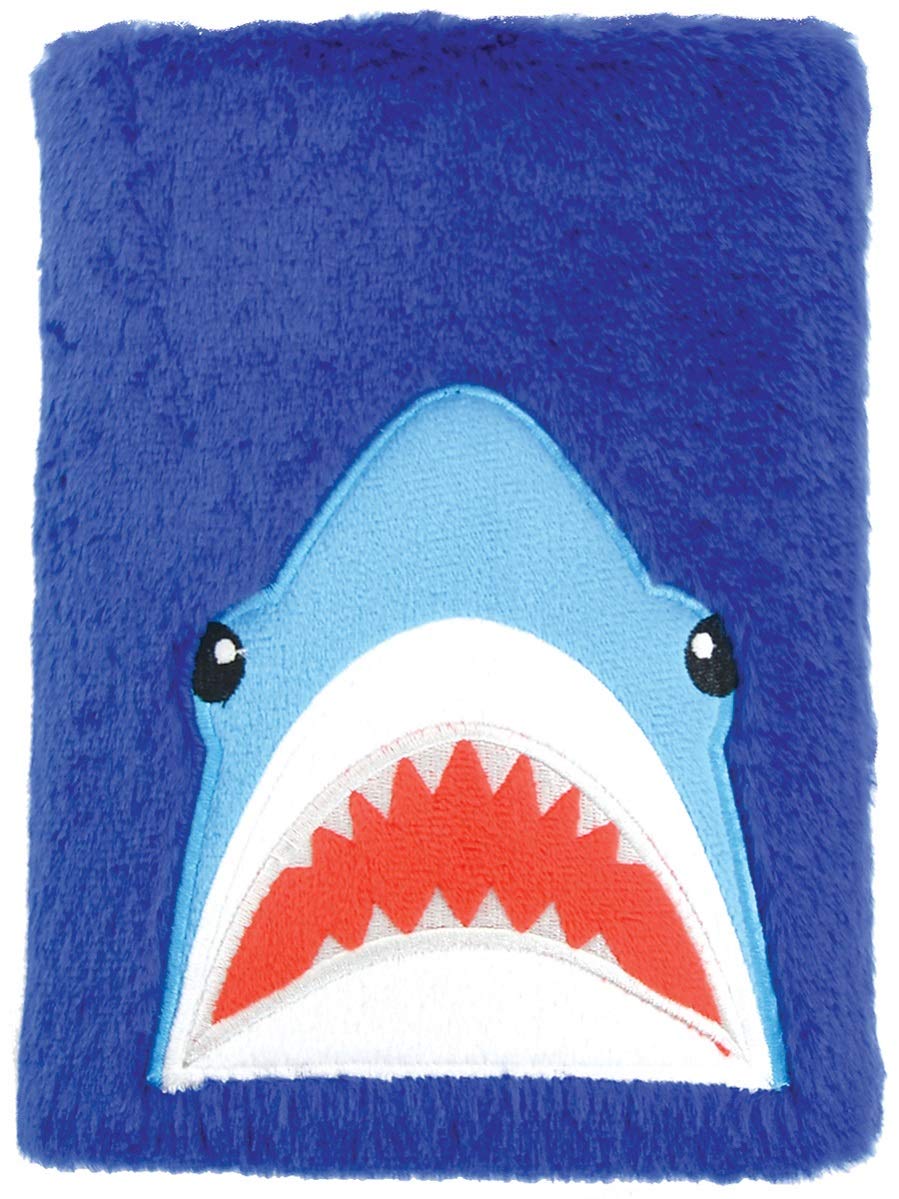 iscream Plush Fur Embroidered Accent Book-Bound Lined-Page 8.5" Journal - Shark Buddy
