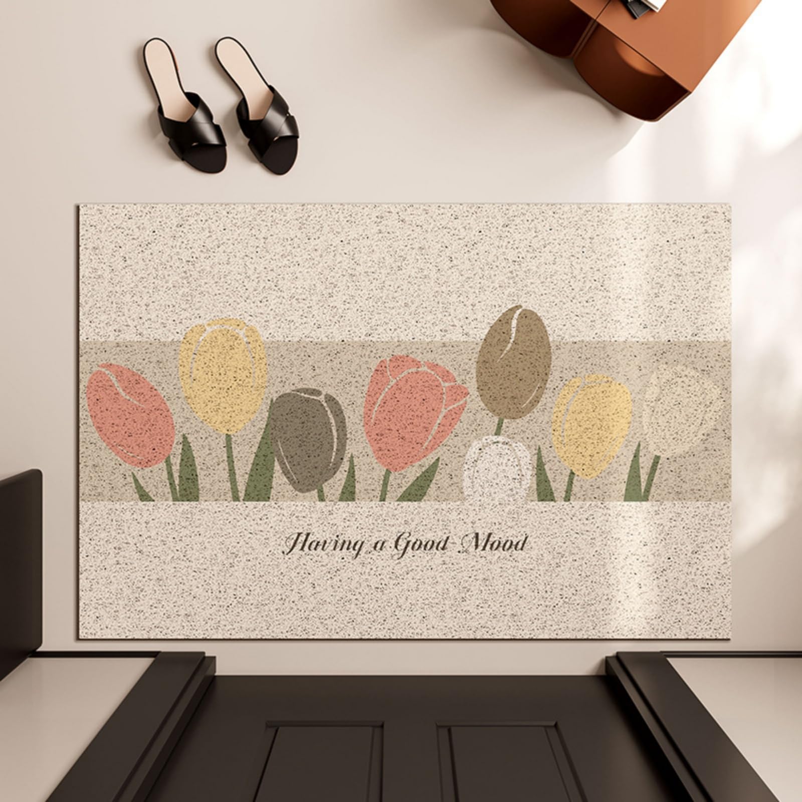 Paillasson pour porte d'entrée au style français floral rose