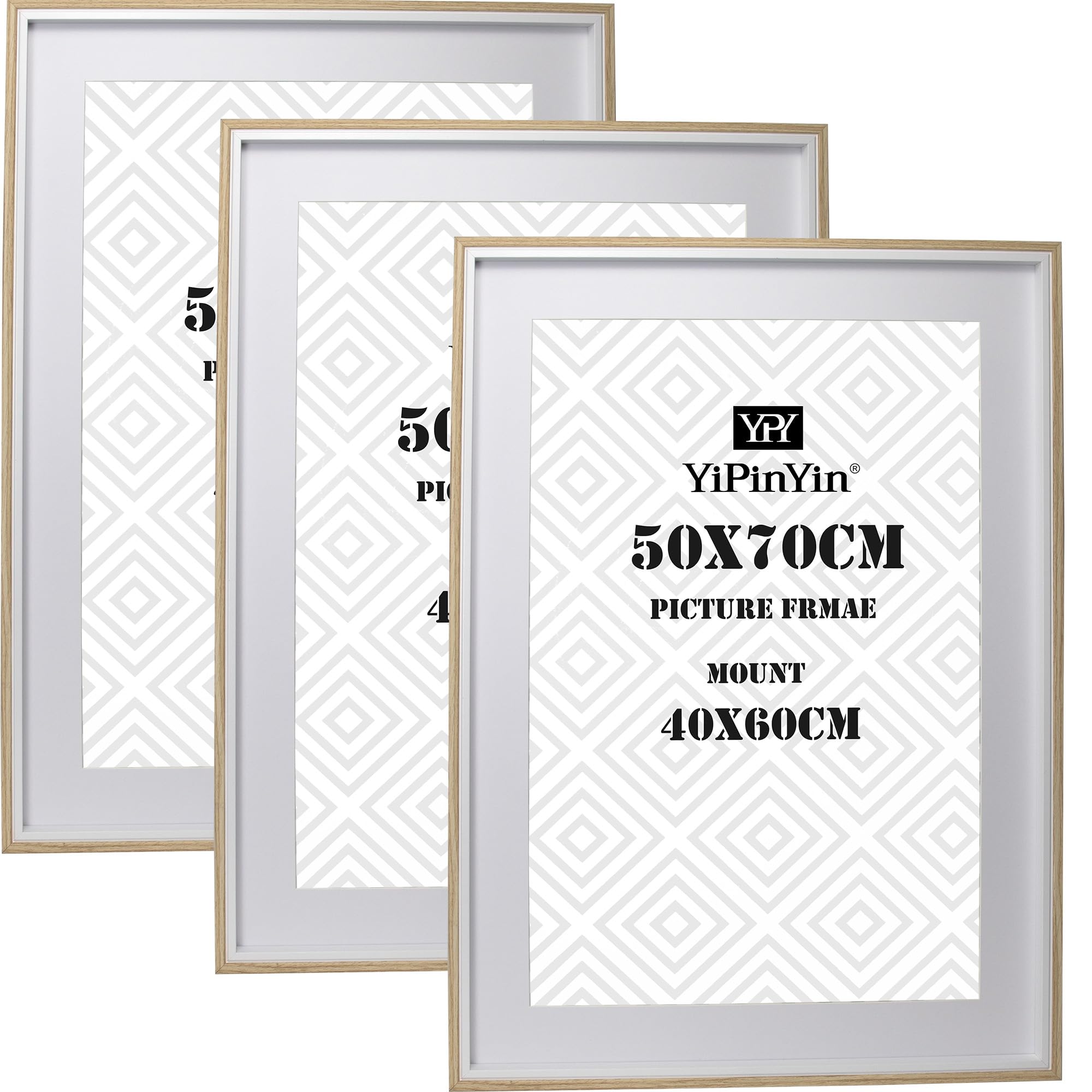 50x70cm Wooden&White Two Tone Picture Frames Set of 3 with Acid Free Mount for 40x60cm,70x50cm Boxed Poster Frames,40x60cm wooden Effect Poster Frame for Office Home Decor