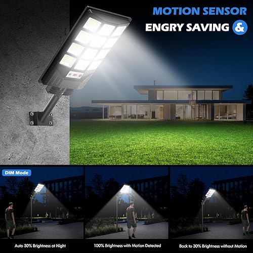 Miniatura 3 de Brightever Farola solar para exteriores, 20000LM 6500K sensor de movimiento impermeable LED con control remoto, iluminación de área comercial del