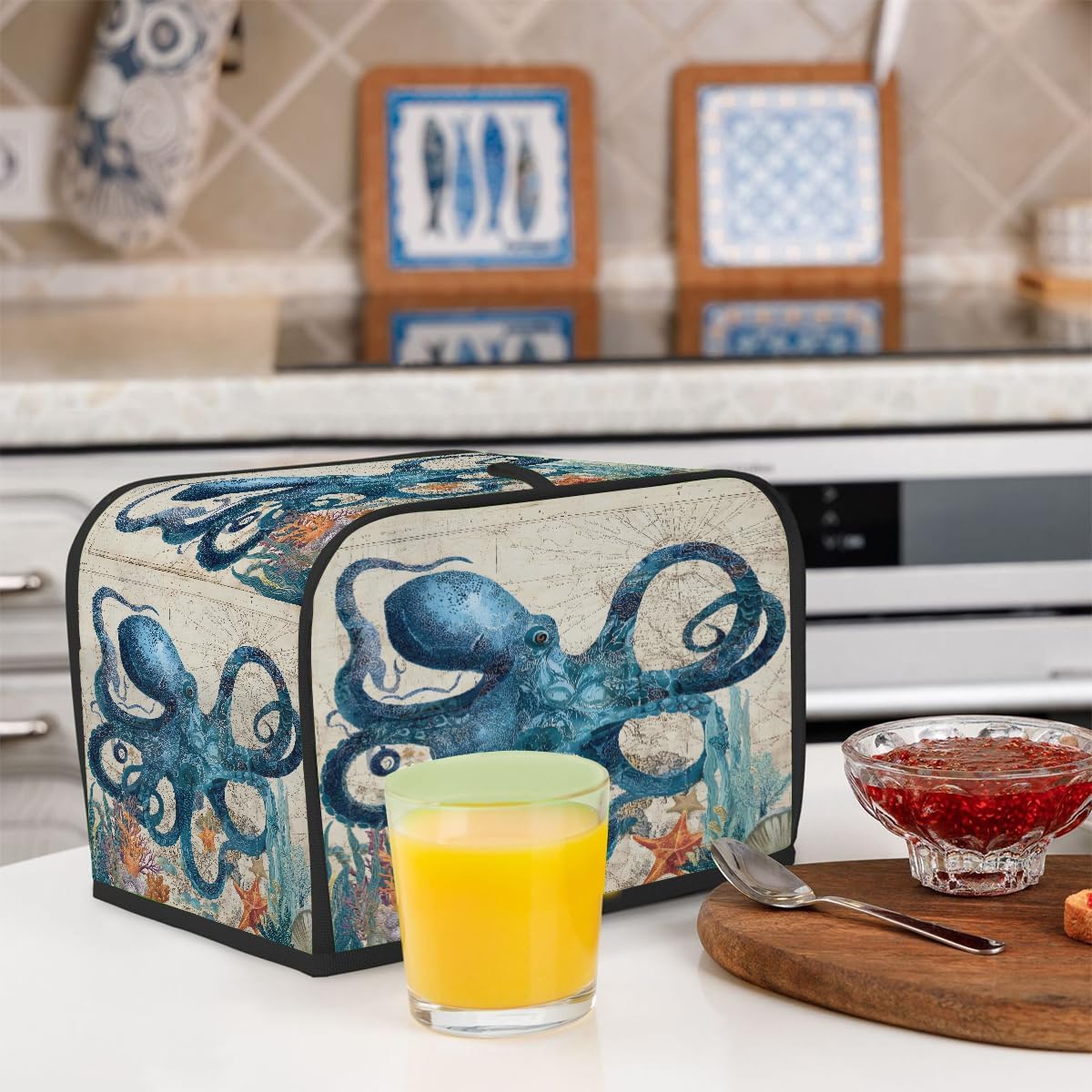 2 Slice Blue Octopus Toaster Cover Bread Maker Cover For Kitchen