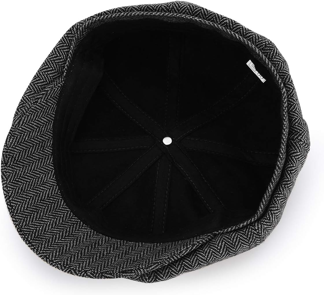 Newsboy Cap for Men Herringbone Tweed Wool Blend Vintage Flat Cabbie Cap - Image 5