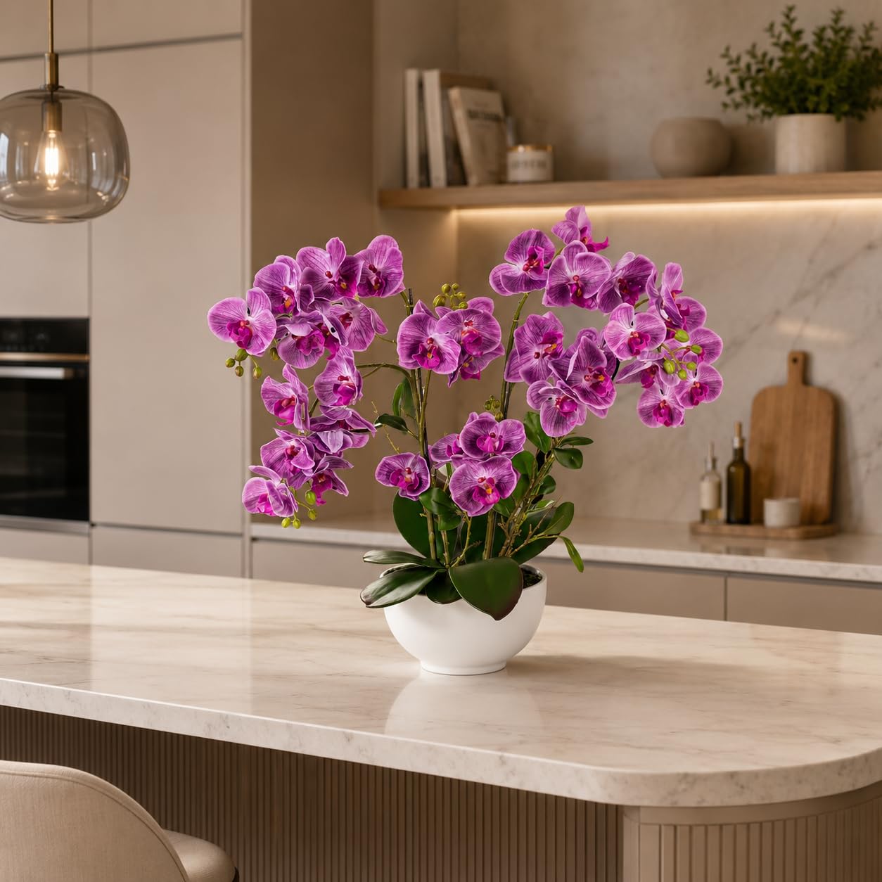 PASCH® Orchidea Artificiale XXL Grande (56 cm) in Vaso di Ceramica Lucida - Fiori Come Veri