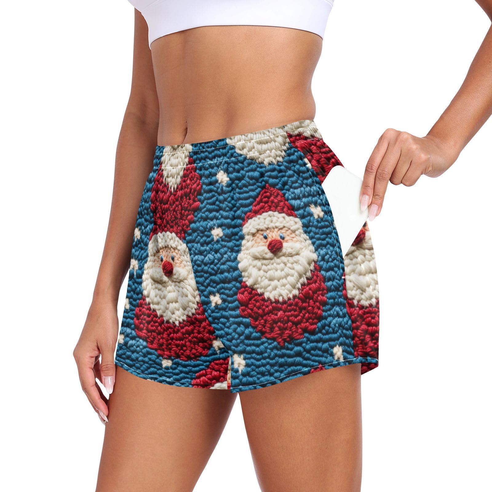 EtherSpher Christmas Santa Womens Athletic Shorts with Pockets Lady Basketball Shorts for Running Yoga Sports Beach Short para DAMA L