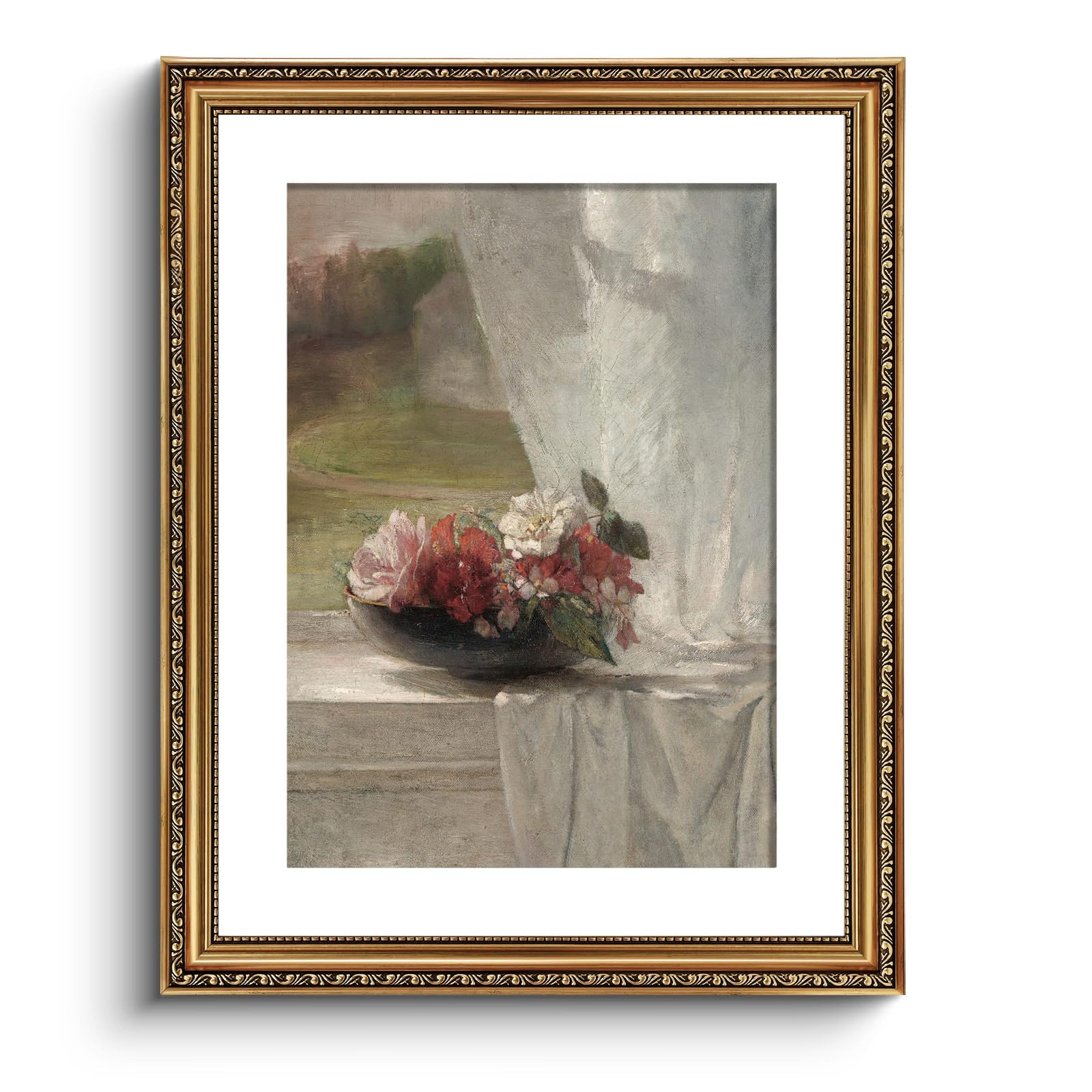 ARPEOTCY Vintage Gold Framed Large Wall Art, Nature Flower Scenery Retro Paintings, Canvas Prints Artwork with Antique Frame, Victorian Wall Pictures Decor for Living Room Gallery Room, 16x20 inch