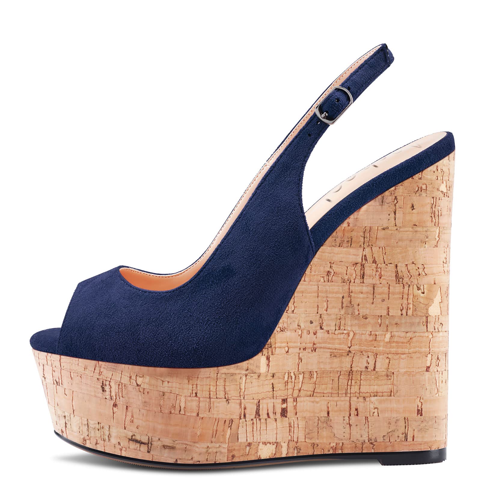Aachcol Mujer cuña Esparto Plataforma Pumps Abierta Punta Correa Tobillo Slingback Correa Posterior Alto High Heel Dress Zapatos Sandalias Ante 15 CM