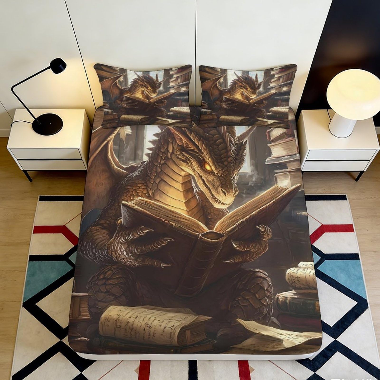 Uynsixtme Style-6 3D Printed Fantasy Dragon Fitted Sheet Microfiber Deep Pocket Non-Slip Bedding For Adults Bedroom Fantasy Dragon Mattress Fitted Cover Full Wrap 90X200x25cm