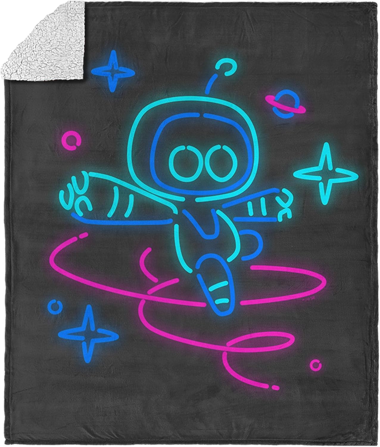 PlayStation Astro Bot Neon Silk Touch Sherpa Throw Blanket, Cozy Gaming Decor for Boys Girls, Official Licensed Design, Soft Bedding for Couch Bed, 50x60 Inch