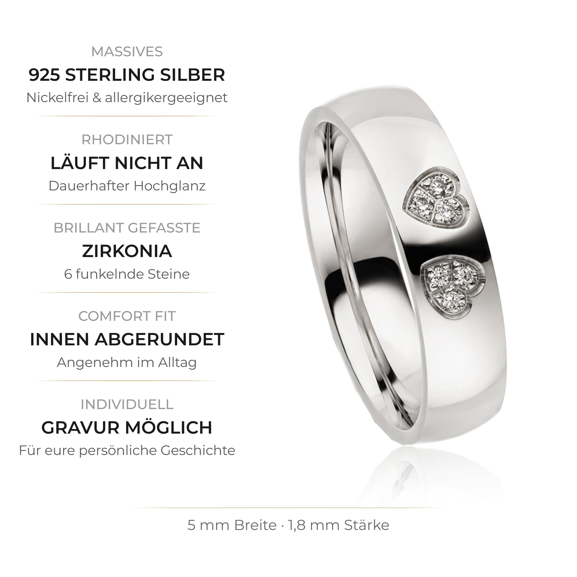 Kolibri Rings Damenring Silber 925 6 Zirkonia Steine Verlobungsring - Inkl. Gravur und Etui