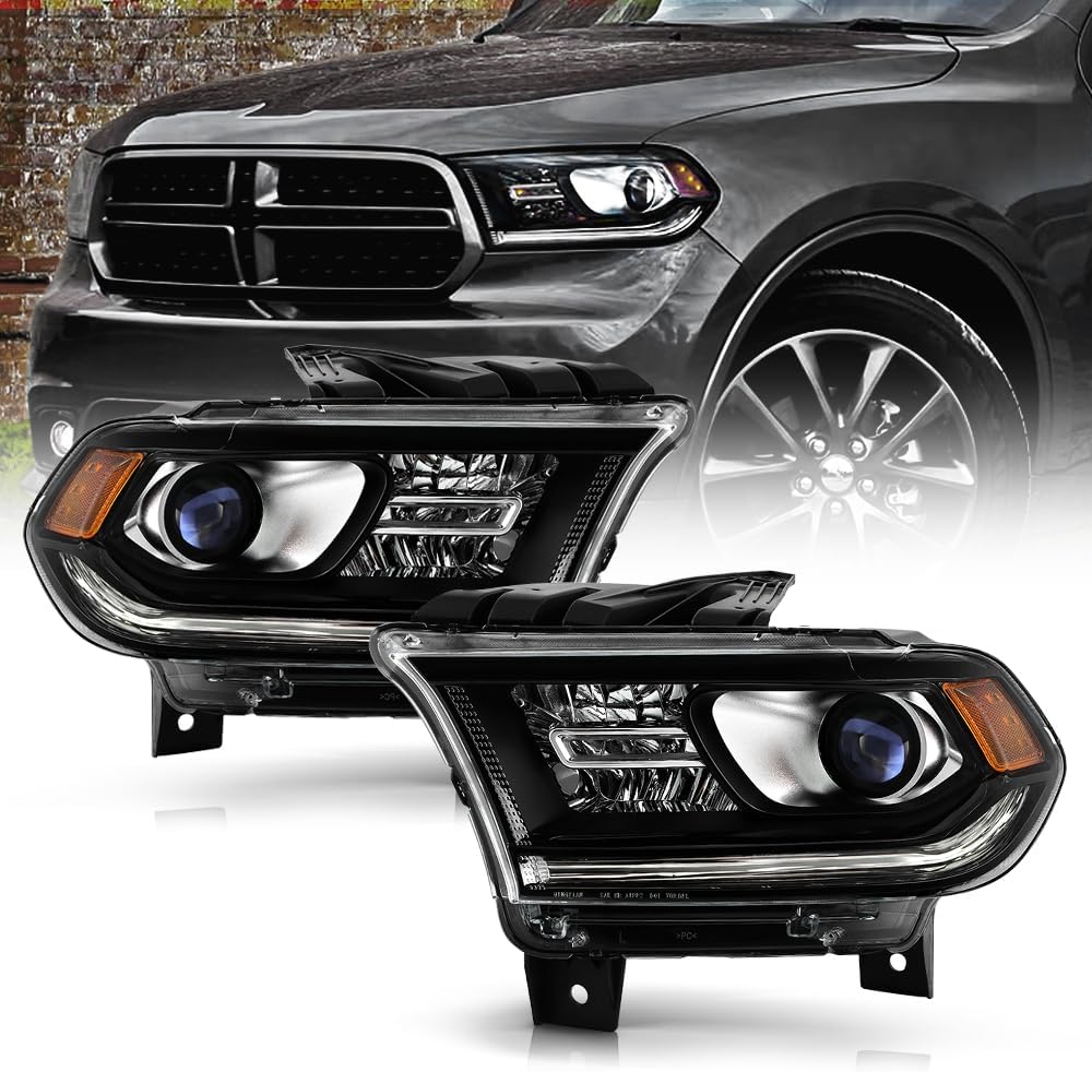 KEEKPO - For 2014-2017 Dodge Durango Black Trim Halogen w/o LED DRL Projector Headlight Headlamp Replacement Driver Side