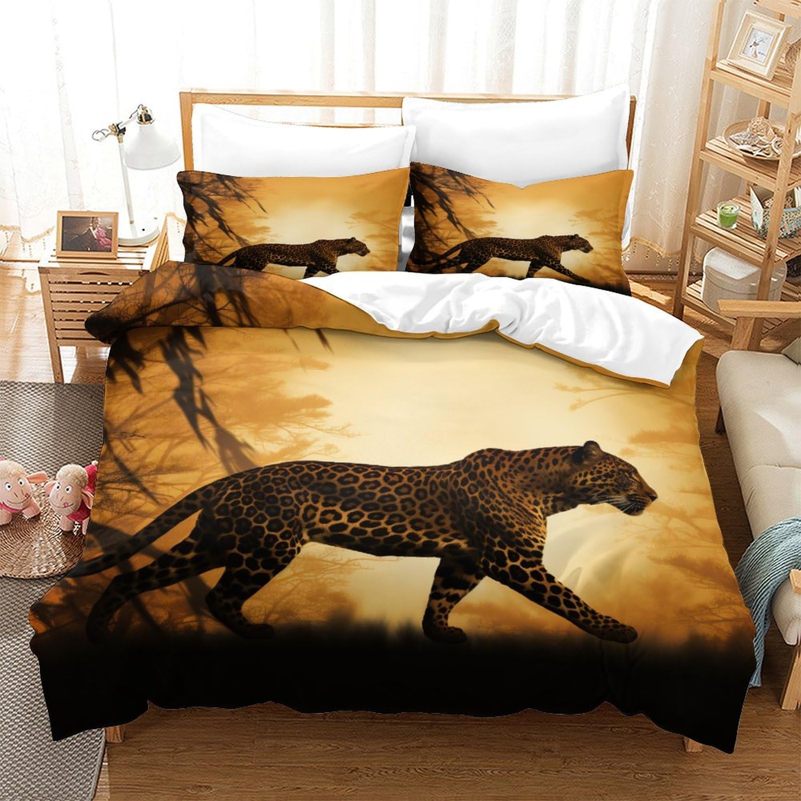 P1S9U7W5Y 3D Printed Wild Cheetah Duvet Cover Set 3pcs Microfiber Leopard Bedding Set King