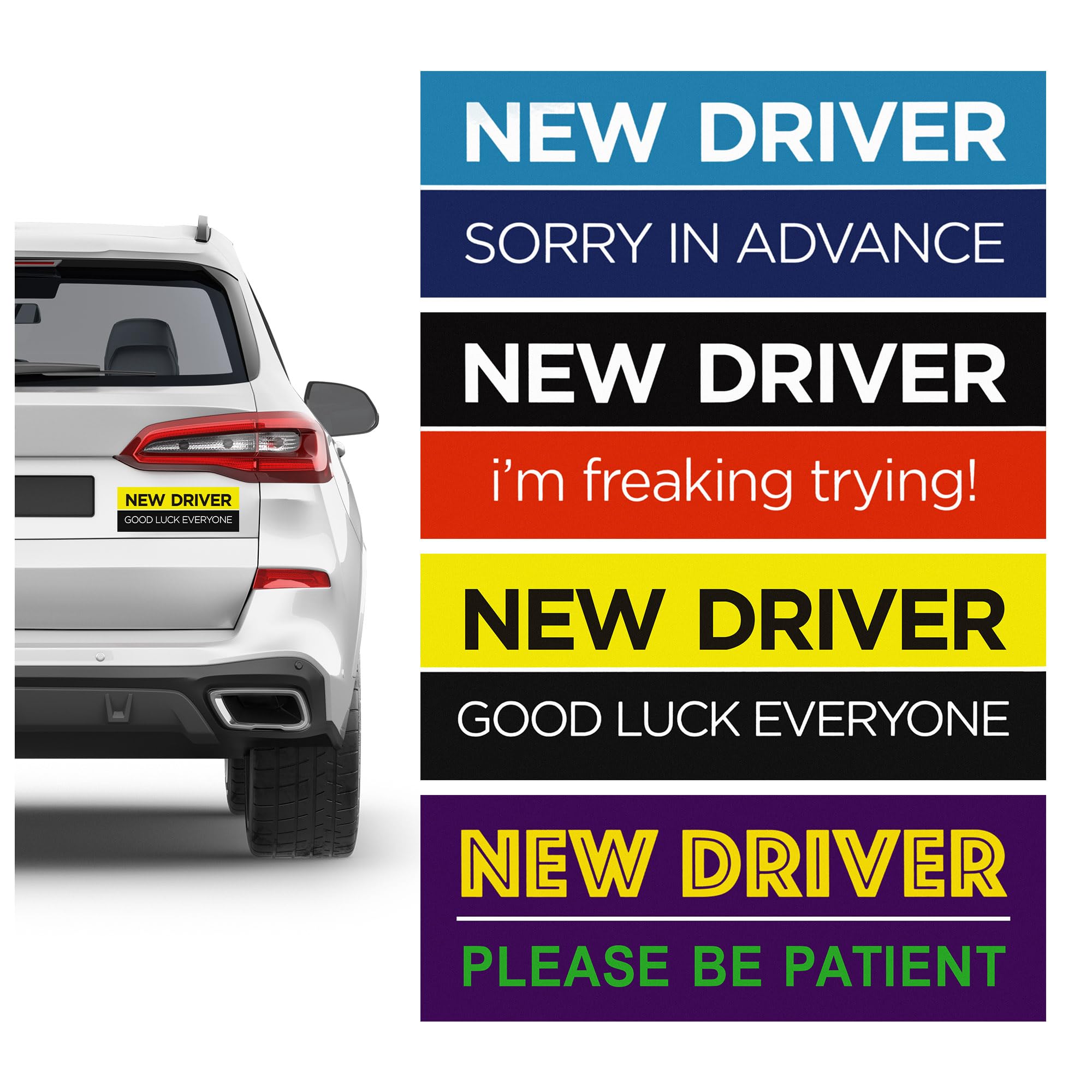 4 Pack Reflective New Driver Magnet for Car,Please Be Patient New Driver Sticker Magnets Car Decorations,Universal Colorful Student Driver Sticker Magnet for Car Trunk Bumper Door (Black/Blue)