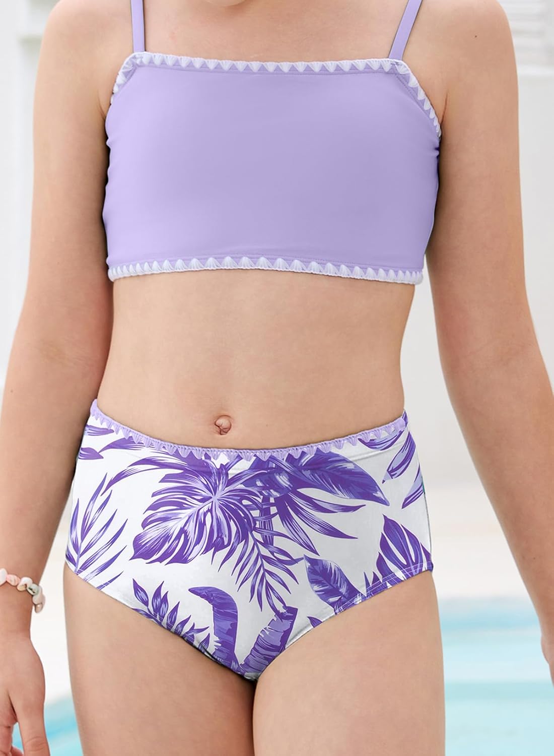 blibean Tween Girls Swimsuit Two Piece Bathing Suit Floral Print Bikini Sets with Chest Pad Size 6-15 Years