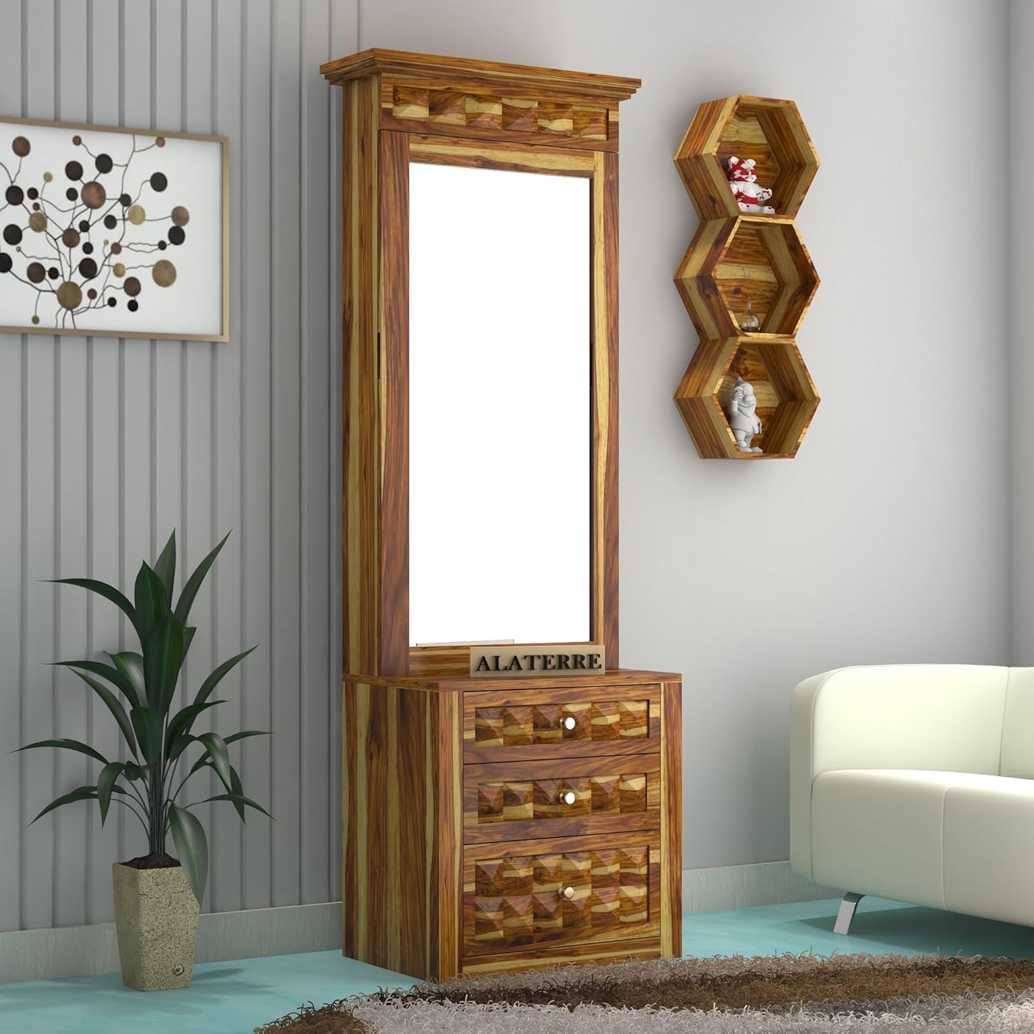 SOULMATE GALLARY Wood Dressing Table with Mirror and Storage || Dressing Table with Drawer, Makeup Table, Vanity Dressing Table || Netural Finish-image-33