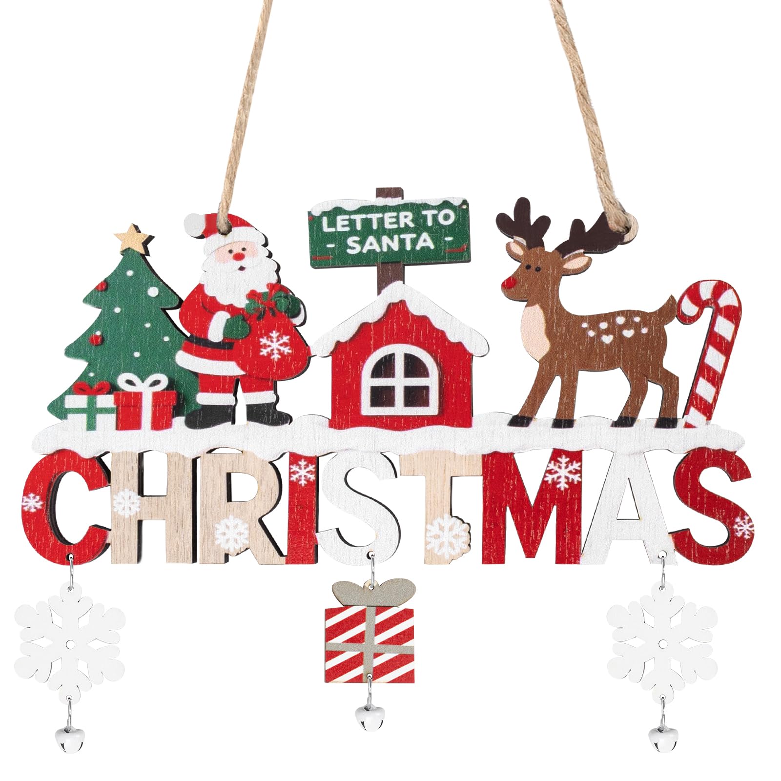 Merry Christmas Sign, Wooden Christmas Hanging Ornament Decorations, Door Plaque Sign for Xmas Home Indoor Outdoor Decor F6-SDMG(A)