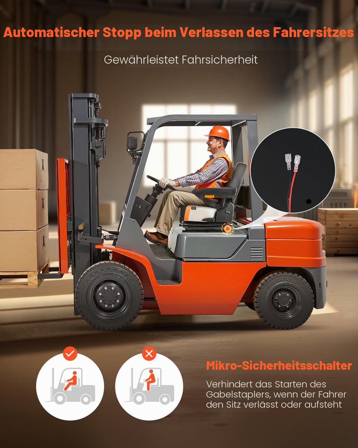VEVOR Gabelstaplersitz, Traktorsitz mit verstellbarer Rückenlehne, Armlehne & Sicherheitsgurt, sicherer herunterklappbarer Schleppersitz mit Mikroschalter, Rasenmähersitz für Kompaktlader, Bulldozer