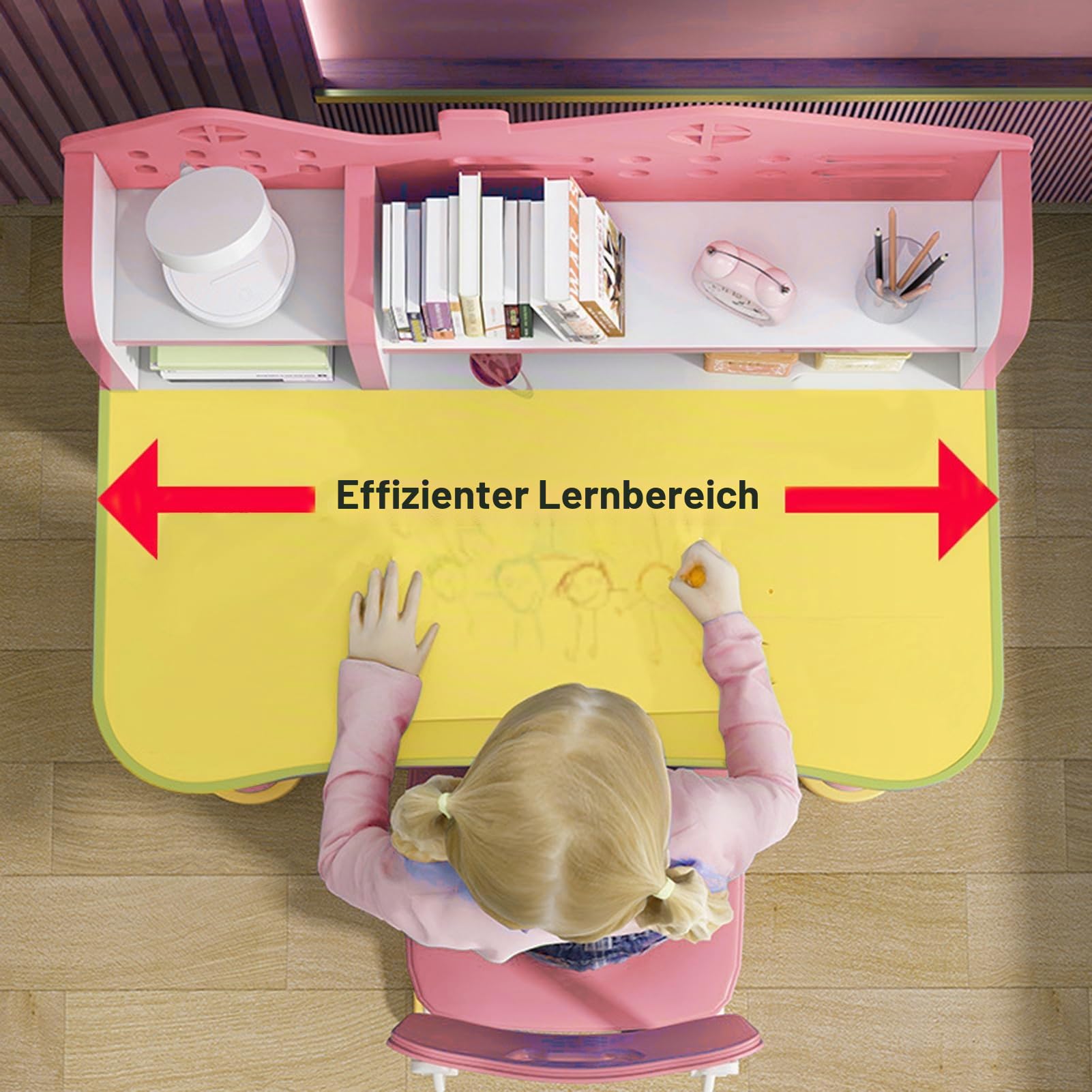 Kinderstühle und -tische, höhenverstellbar, Rosa, Heimschule, Schreibtisch mit Schubladen und Ablagefächern, Lesen/Lernen/Schreiben