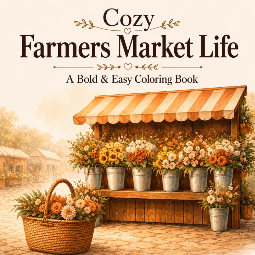 Cozy Farmers Market Life A Bold & Easy Coloring Book for Adults: 30 Cozy Coloring Pages Inspired by Flower Stalls, Village Markets, and Country Mornings