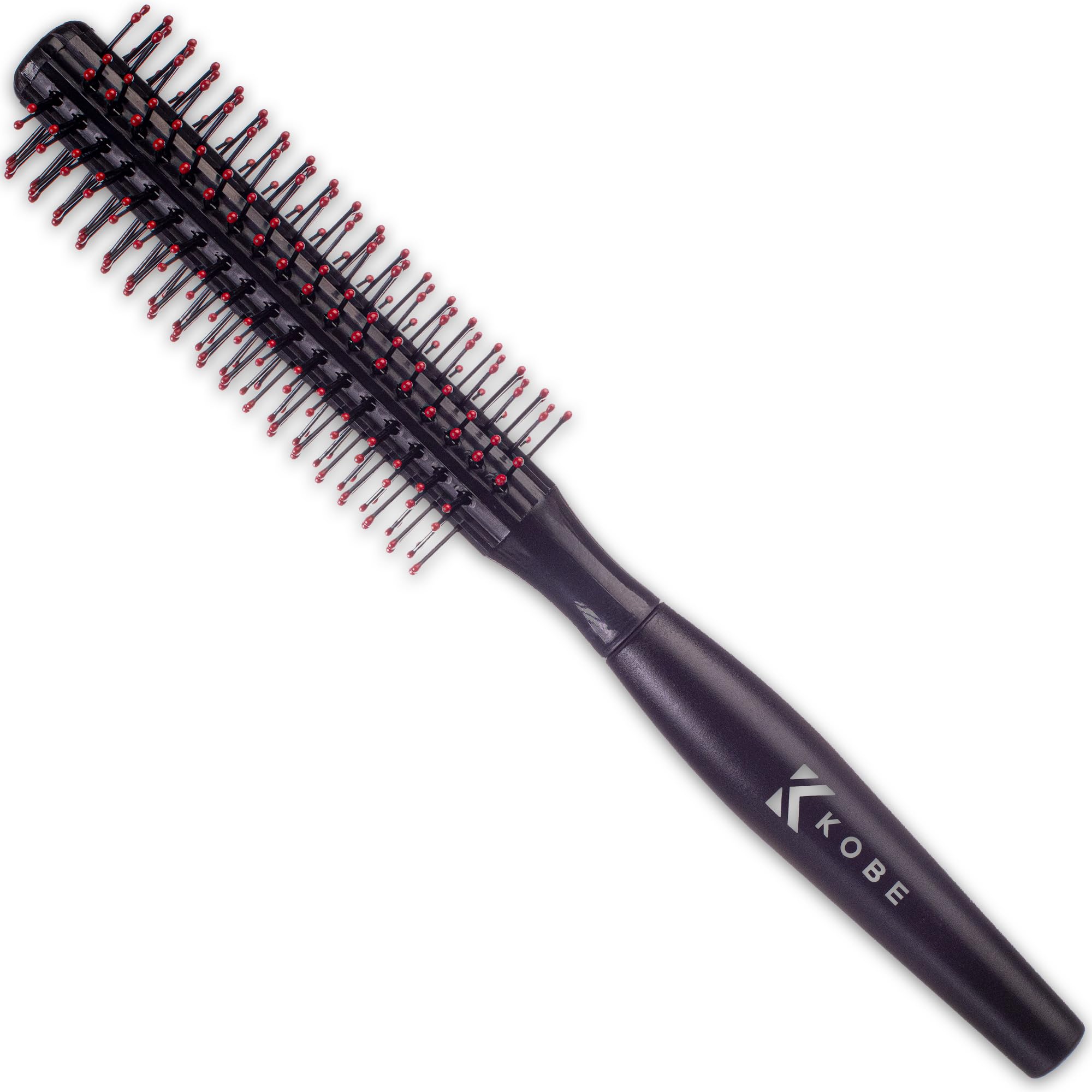 Kobe Professional Black Quiff Roller Small Round Hair Brush with a Rubber Grip Handle - Slick Back, Curly, Ideal round hair brush for men and Barbers