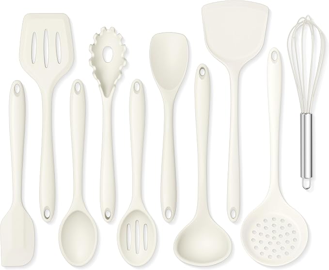 Onader Silicone Cooking Utensils Set of 10, Kitchen Utensils for Nonstick Cookware, Heat Resistant & Nontoxic Spatula Set- Khaki