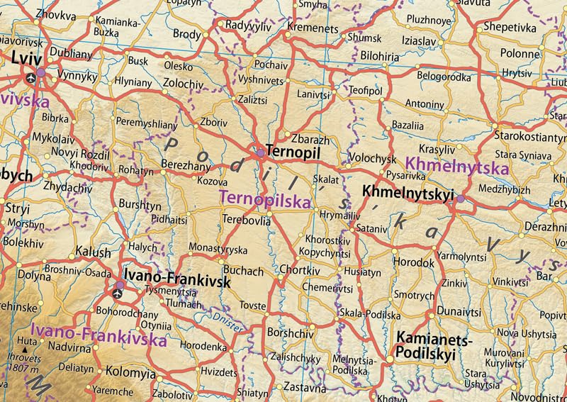 I MAPS Mapa fizyczna Ukrainy - rozmiar A2 - 59,4 x 42 cm - laminowana papierowa