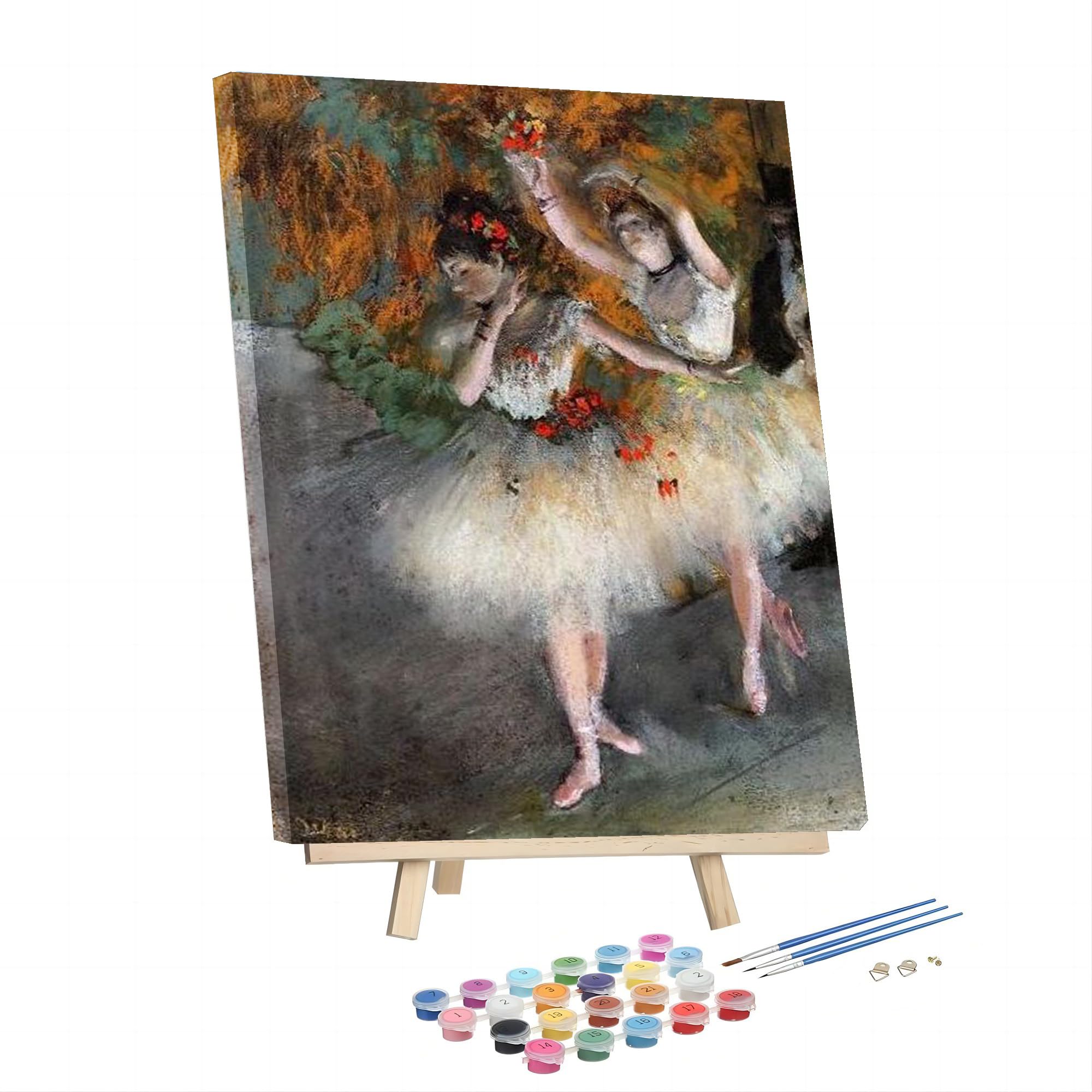 DIY Painting by Numbers for Adults,Two Dancers Entering The Stage Painting by Edgar Degas Framed and Easel,Adults Paint by Number Kits for Beginners On Canvas,