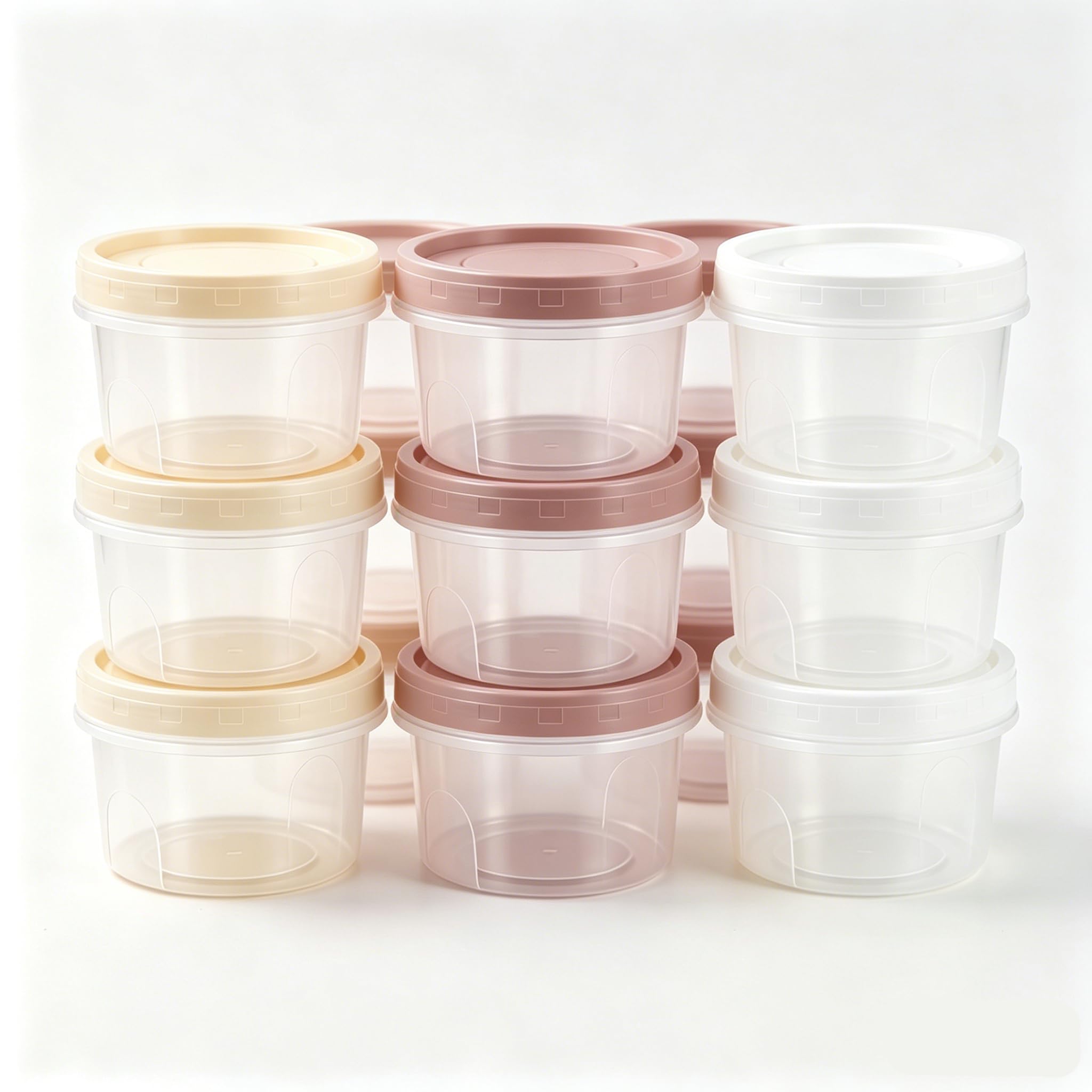 ZYQUES 18 PCS Small Food Containers With Lids, 500ml Snack Pots With Lids Reusable Food Storage Jars Plastic Containers Stackable Small Container for Lunch Yogurt Fruit Snack 3 Colors