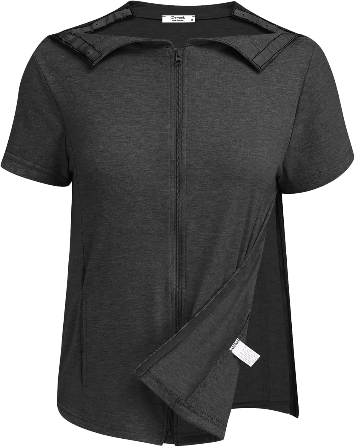 Deyeek Mastectomy Shirts with Drain Pockets Post Shoulder Surgery Tops for Women Chemo Port Short Sleeve with Zippers - Image 4