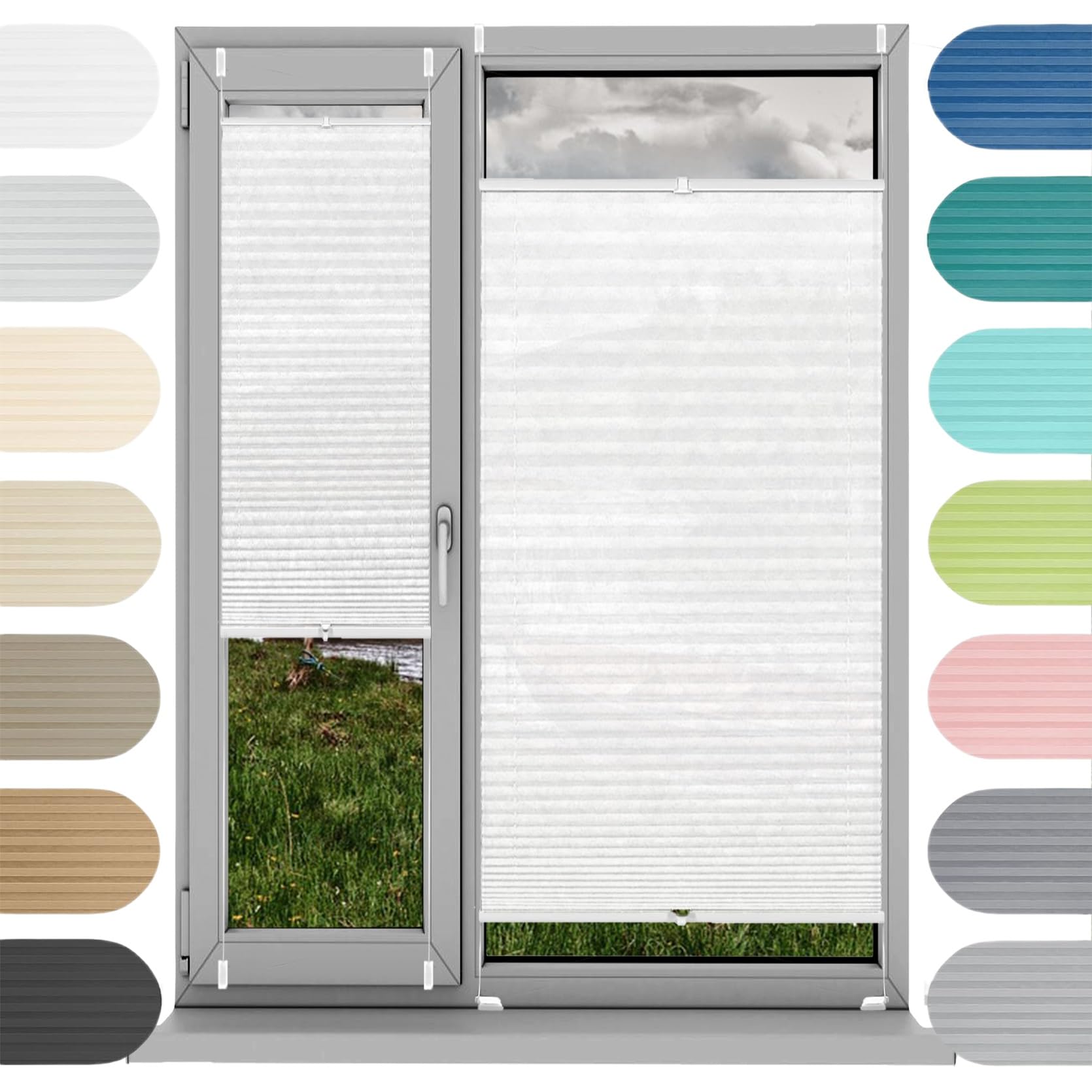 Estor Enrollable Noche y Día a Medida 78 x 205 cm, sin Taladrar Bloquea La Entrada de La Luz, Tela Oscurecedora Ventana Portátil, Estor Opaco sin Taladrar, para Ventanas, Puertas, Blanco