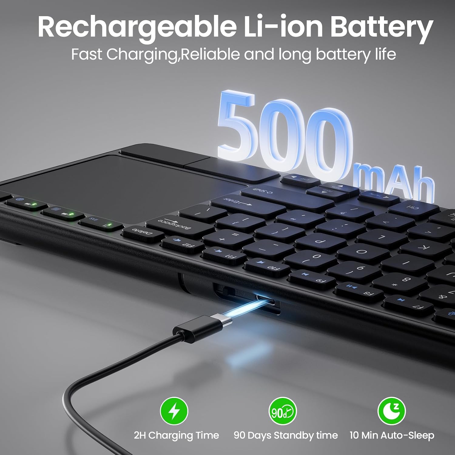 Rechargeable Wireless Keyboard with Touchpad,Multi-Device Computer Keyboard with Trackpad 2.4G and Bluetooth Wireless Touch TV Keyboard for PC/Laptop/Tablet/Smart TV