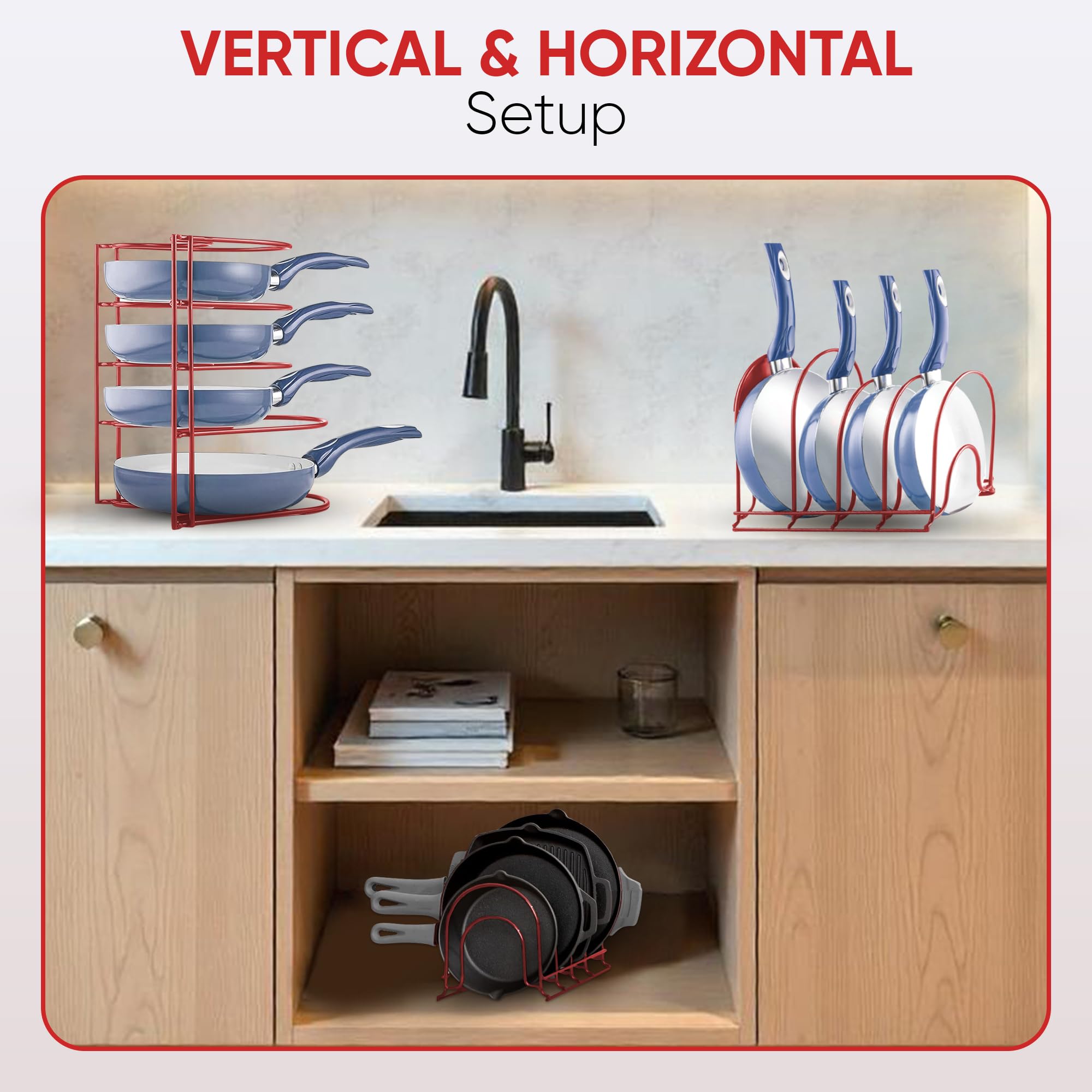 Organizador de ollas y sartenes resistente, para sartenes de hierro fundido, ollas, sartenes, tapas, estante de acero duradero de 5 niveles para encimera de cocina y almacenamiento y organización de