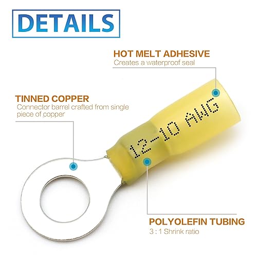 Miniatura 5 de 600 piezas de kit de terminales eléctricos con conectores de cables termorretráctiles - Oiojuct, surtido de terminales de crimpado marino y