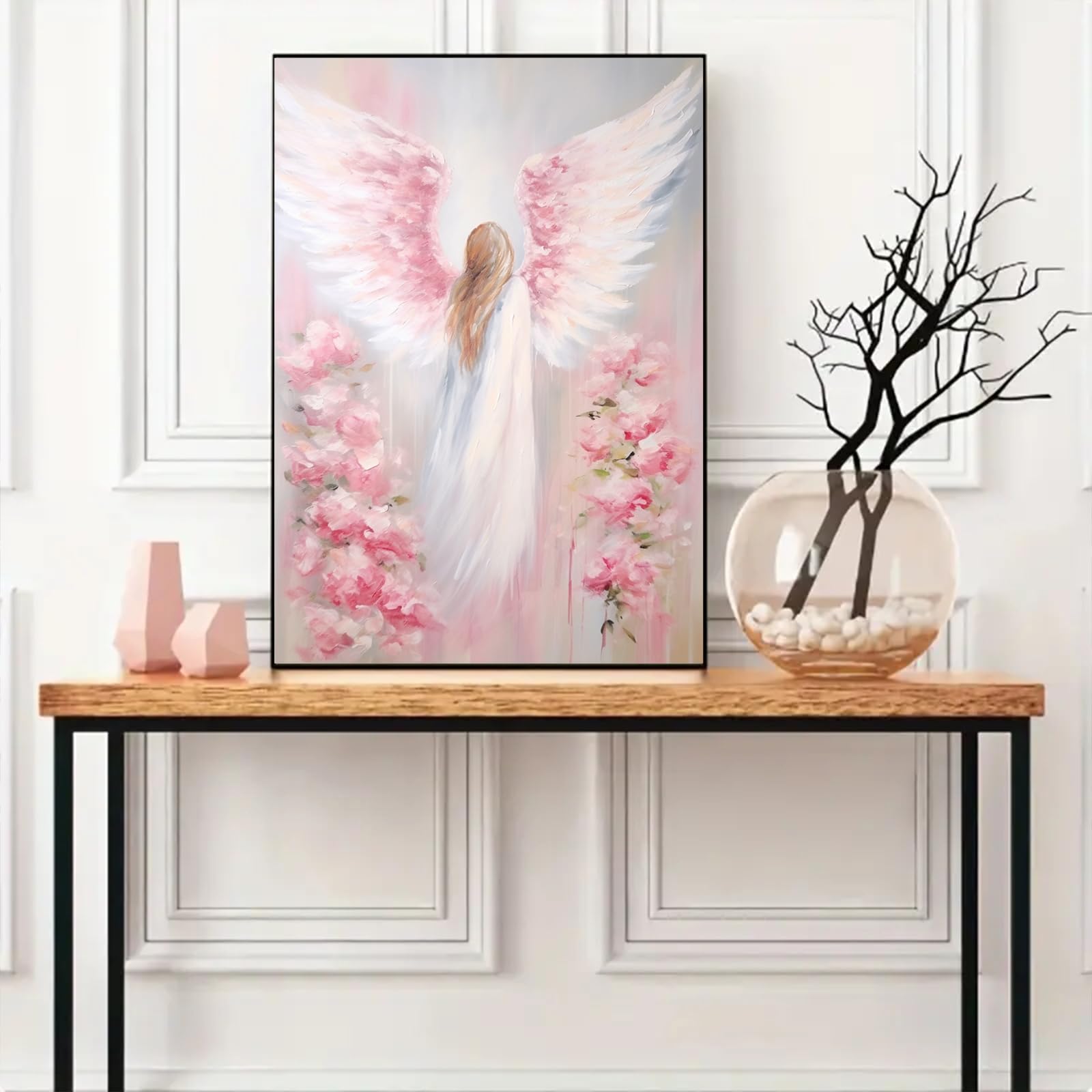Amazon.com: Angel Pictures Wall Art Pink Flower Oil Painting