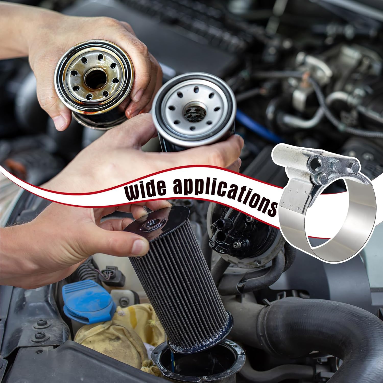 Yaocom 2 Pieces 3-3/4 to 4-1/2 Heavy Duty Oil Filter Wrench Use with 1/2 Square Drive, Air Dryer Diesel Truck Large Oil Filter Wrench