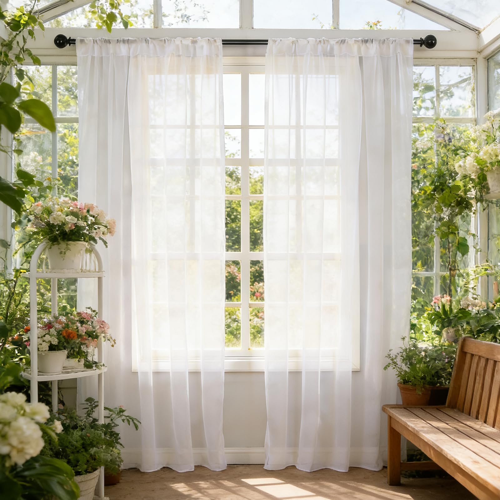 Gardinen Transparent 210 x 270 cm mit Kräuselband, Halbtransparent, Lichtdurchlässig, mit Ösen in Leinenoptik, Luftig Und Langlebig, Transparente Gardine Ösenschal für Jedes Fenster, Weiß