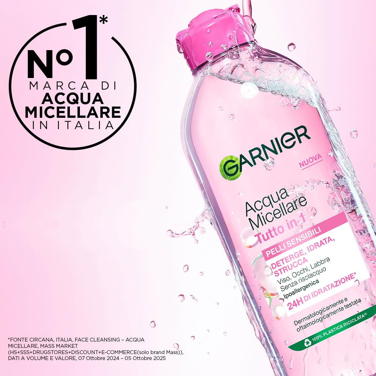 Garnier SkinActive Acqua Micellare Tutto in 1, Per Pelli Sensibili, 100% del Trucco Rimosso, Pelle Detersa e Idratata per 12H, Senza Residui e Senza Risciacquo, Con Micelle e Glicerina, 400 ml