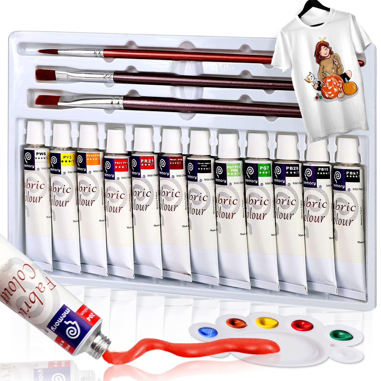 Colorful Fabric Paint Set 12 Colors - Waterproof Permanent Textile Painting Kit for Adults to Arts on Clothes, Shoes and Canvases