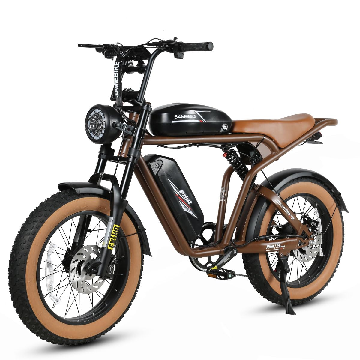 SAMEBIKE Electric Dirt Bike for Adults, 1200W, 48V18/36AH Battery, Top 37MPH, Max 80-136 Miles Retro Electric Motorcycle, 20" Fat Tire Full Suspision Electric Bike, 7-Speed flywheels E-Bike
