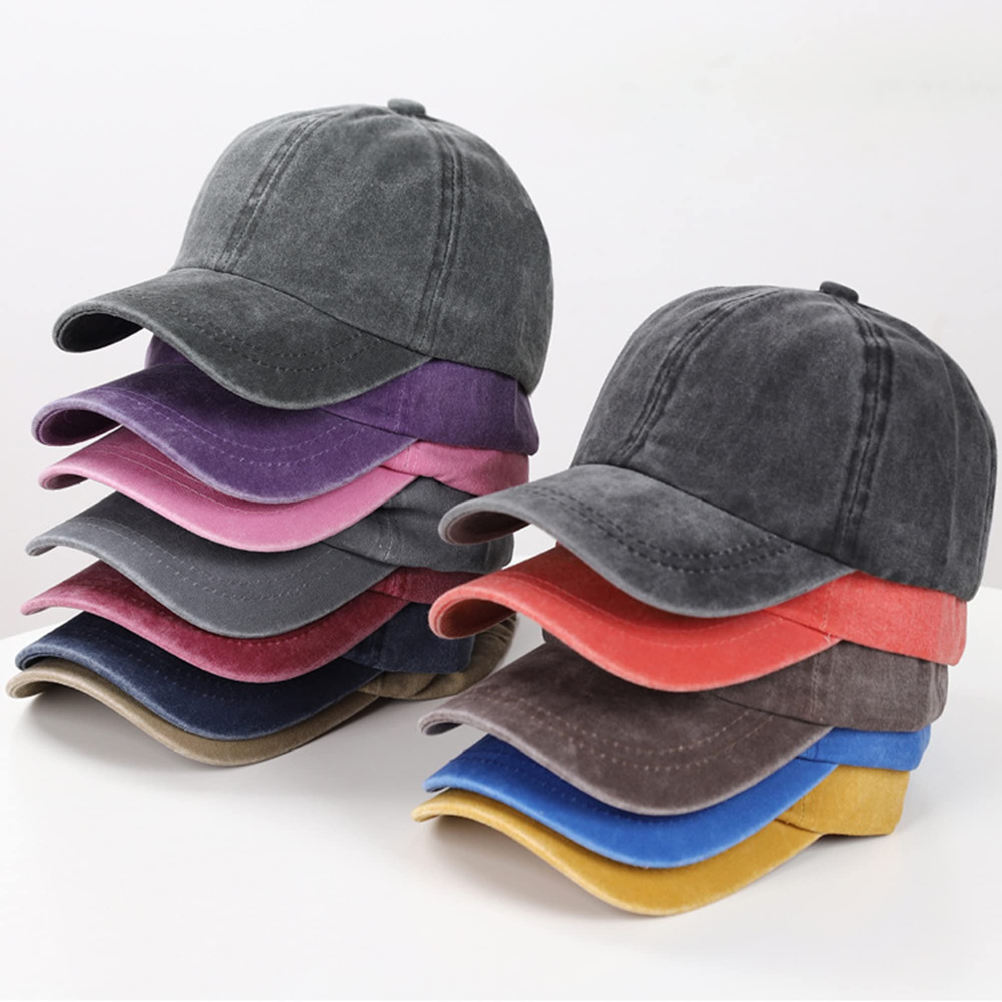Distressed-Washed-Cotton Solid-Baseball-Caps Kids-Toddler Sun-Protection-Hats for 2-8 Years Baby-Boys (Grey + Pink, 18.9-20.5