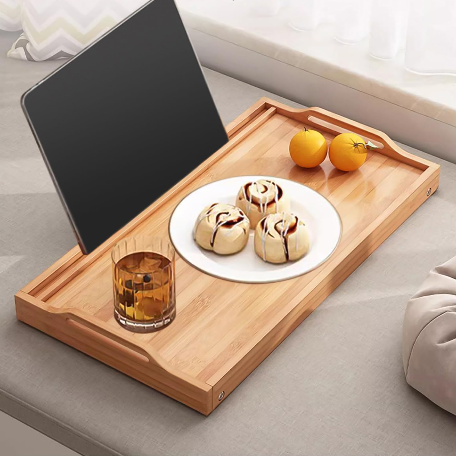 Bandeja plegable para cama con soporte para tableta y teléfono, plegable con estructura de espiga y muleta, duradera e instalación, perfecta bandeja para servir y té para cama o mesa