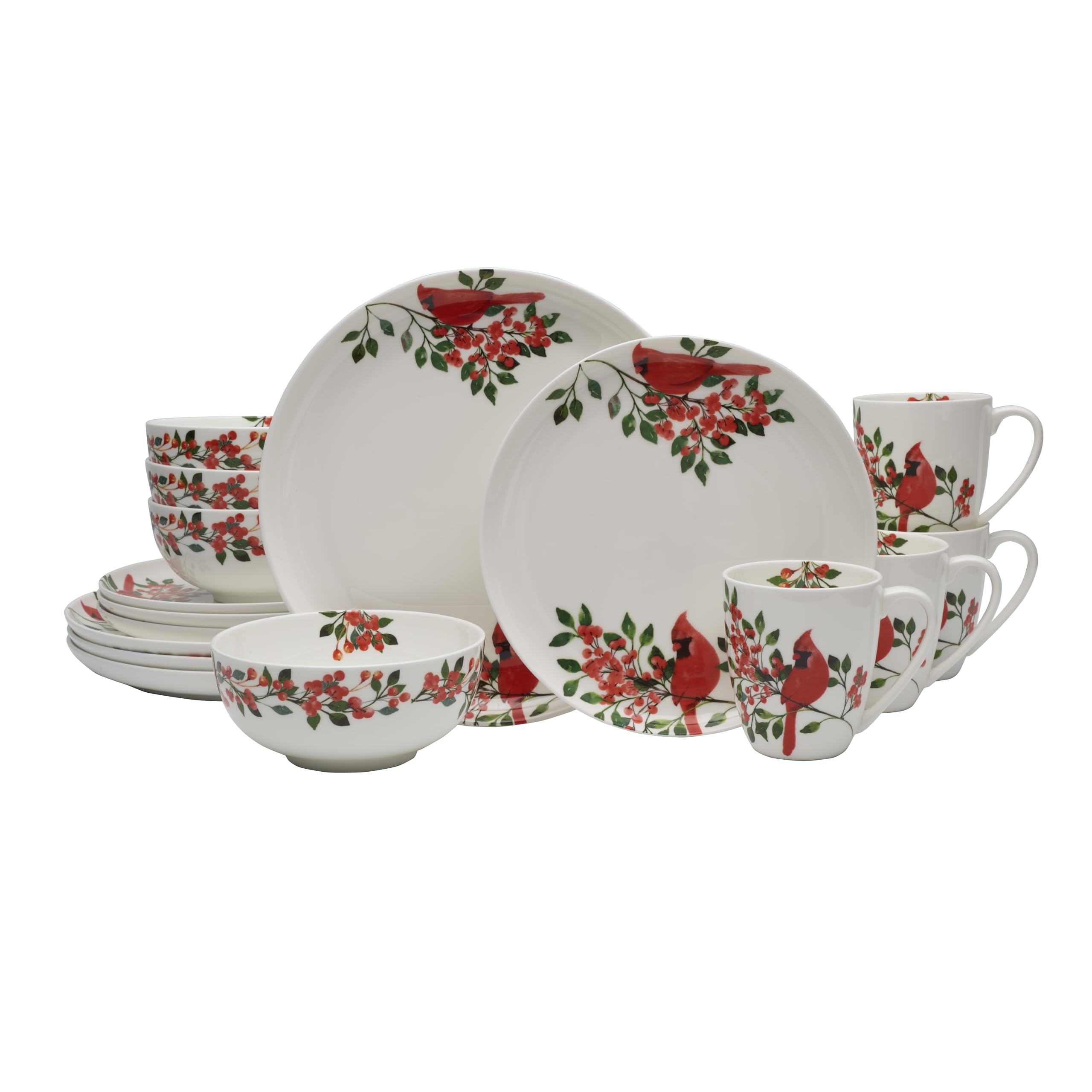 Mikasa Cardinal Leaves Holiday Bone China - Vajilla ligera resistente a las astillas, servicio para 4 personas