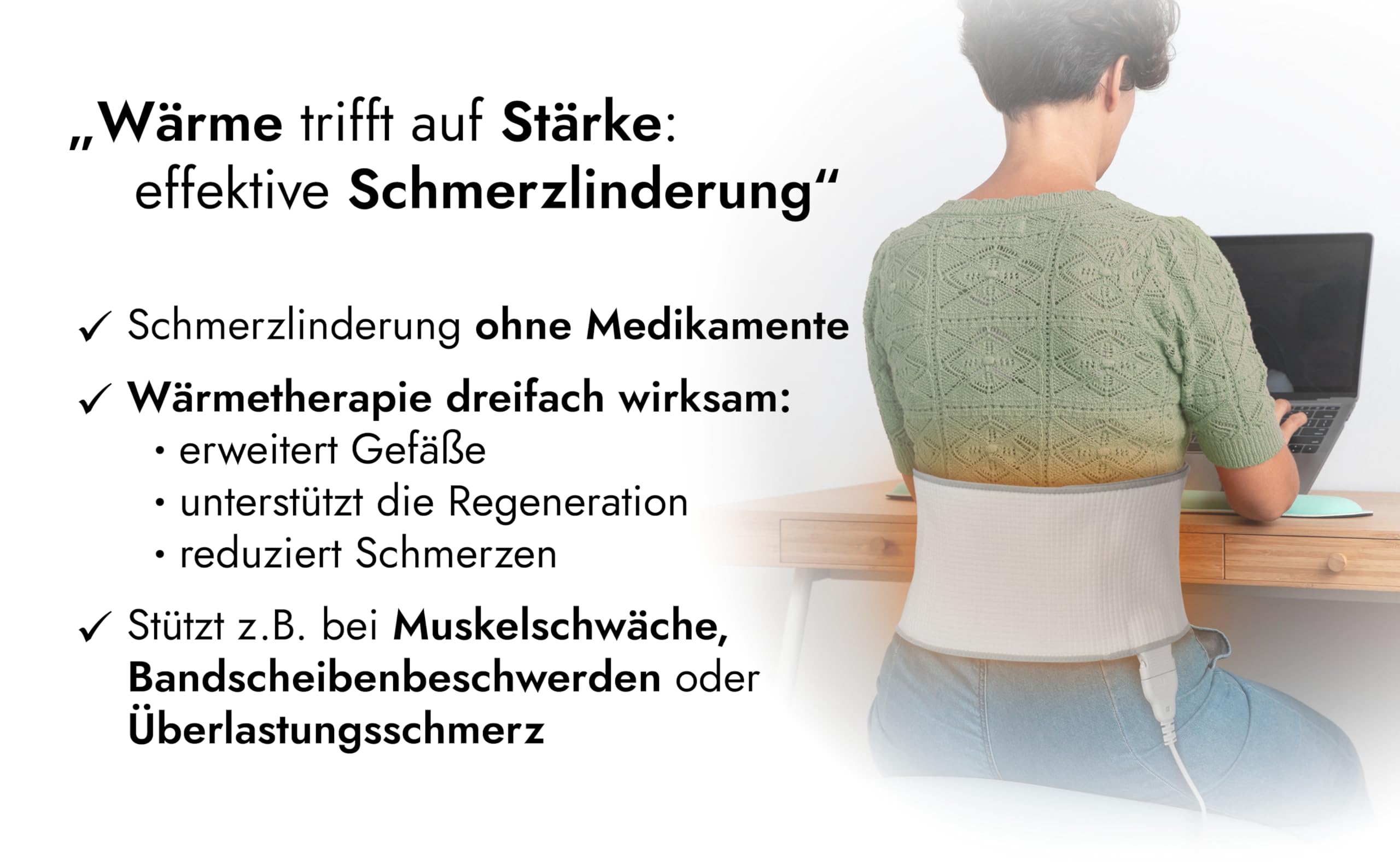 Rückenbandage mit Wärme, beheizter Rückenstützgürtel gegen Rückenschmerzen