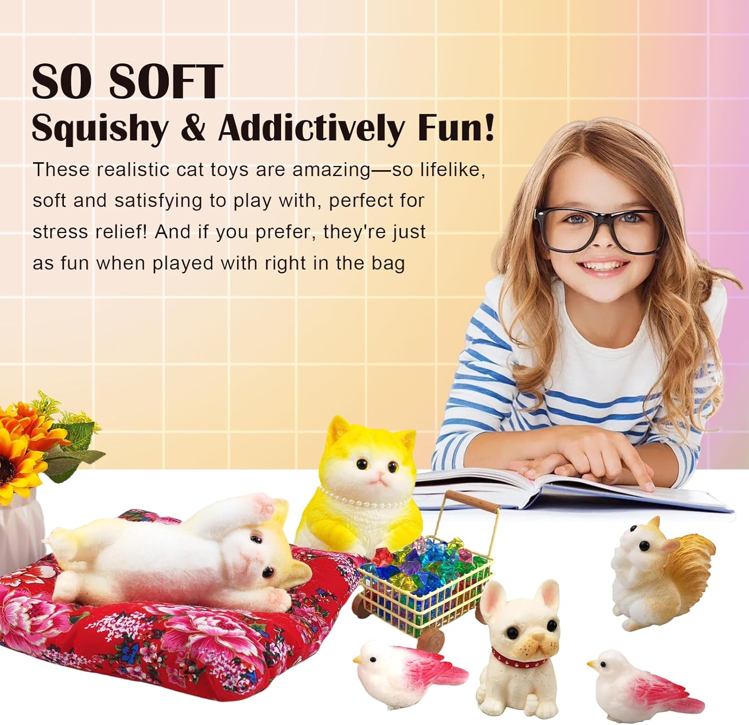 Big Hand Painted Cat Squishy Toys，Large Cute Ultra Soft Kitty Squeeze Fidget Toys for Stress Relief ,Kawaii Squishies Sticky Animal Toys for Adults Kids,Decompression Sensory Balls（Cream） - Image 5