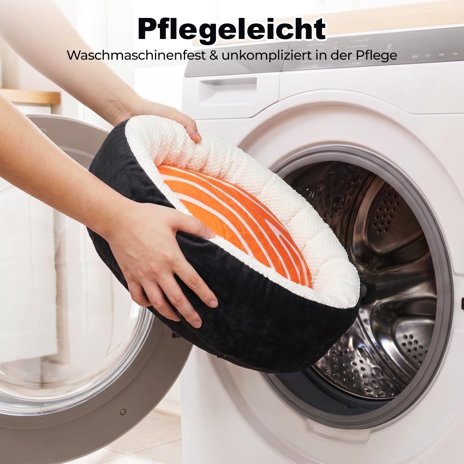Katzenbett, Hundebett Kleine Hunde, Katzenkissen, 53x53x15cm | Waschbar & Pflegeleicht, Sushi-Korb mit Hohem Rand, Super Flauschig & Weich, Passend für Große Katzen + Kleine Hunde