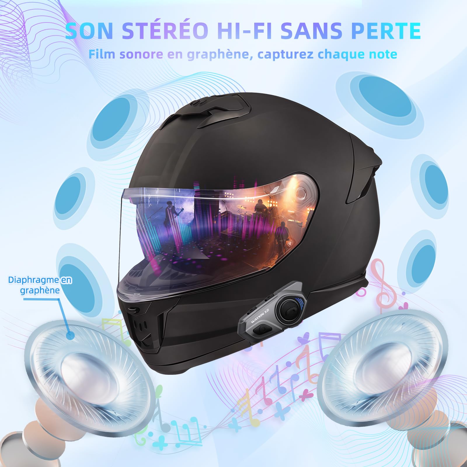 X2 Intercom de moto, système d'interphone intégré, casque Bluetooth pour moto jusqu'à 4 motos, avec pièces Hi-Fi, musique, radio FM, assistant vocal AI, étanche IP67