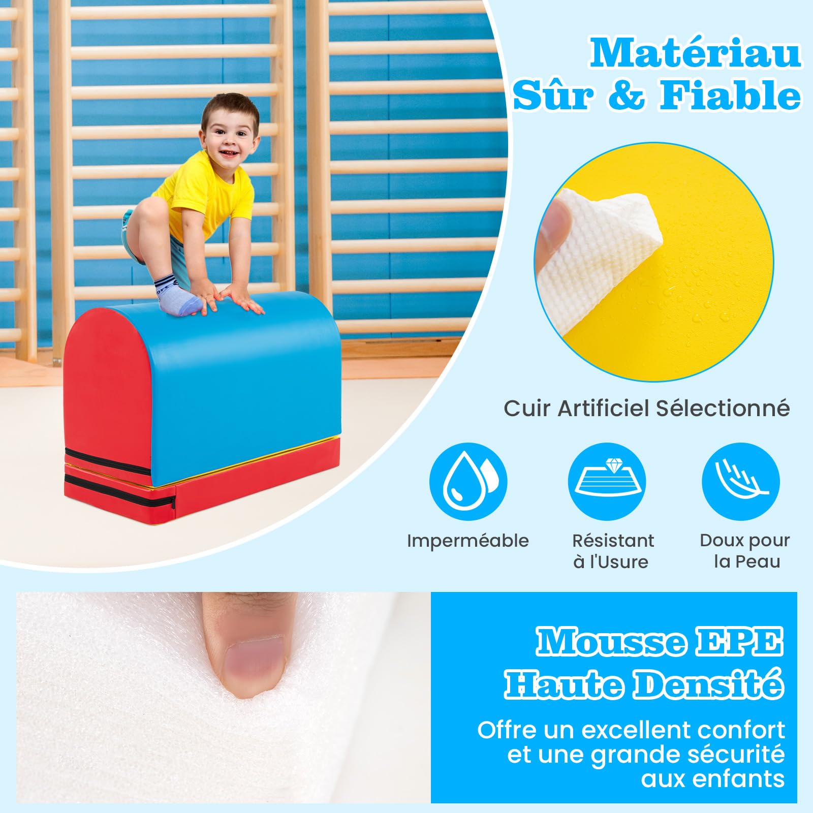 GOPLUS 2PCS Parcours Motricité Bébé avec Tapis Gymnastique Détachable, Équipement d’Entraînement au Saut, Boîte de Saut Pliométrique pour Intérieur Chambre, Gymnasitque, pour Enfants 3-10 Ans