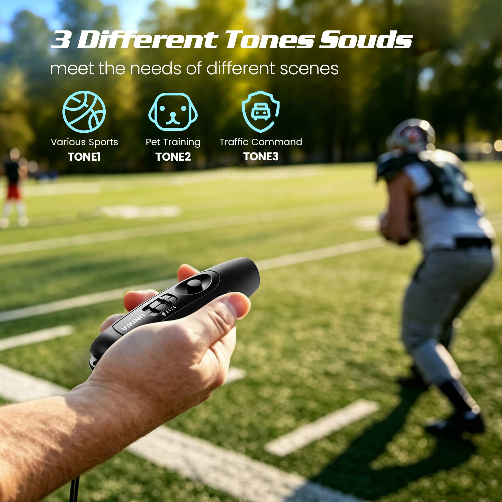 UNIWA Fischietto elettronico ricaricabile, confezione da 2 con 3 toni forti e volume regolabile. La batteria a lunga durata è ideale per sport all'aria aperta, coaching e sicurezza di emergenza