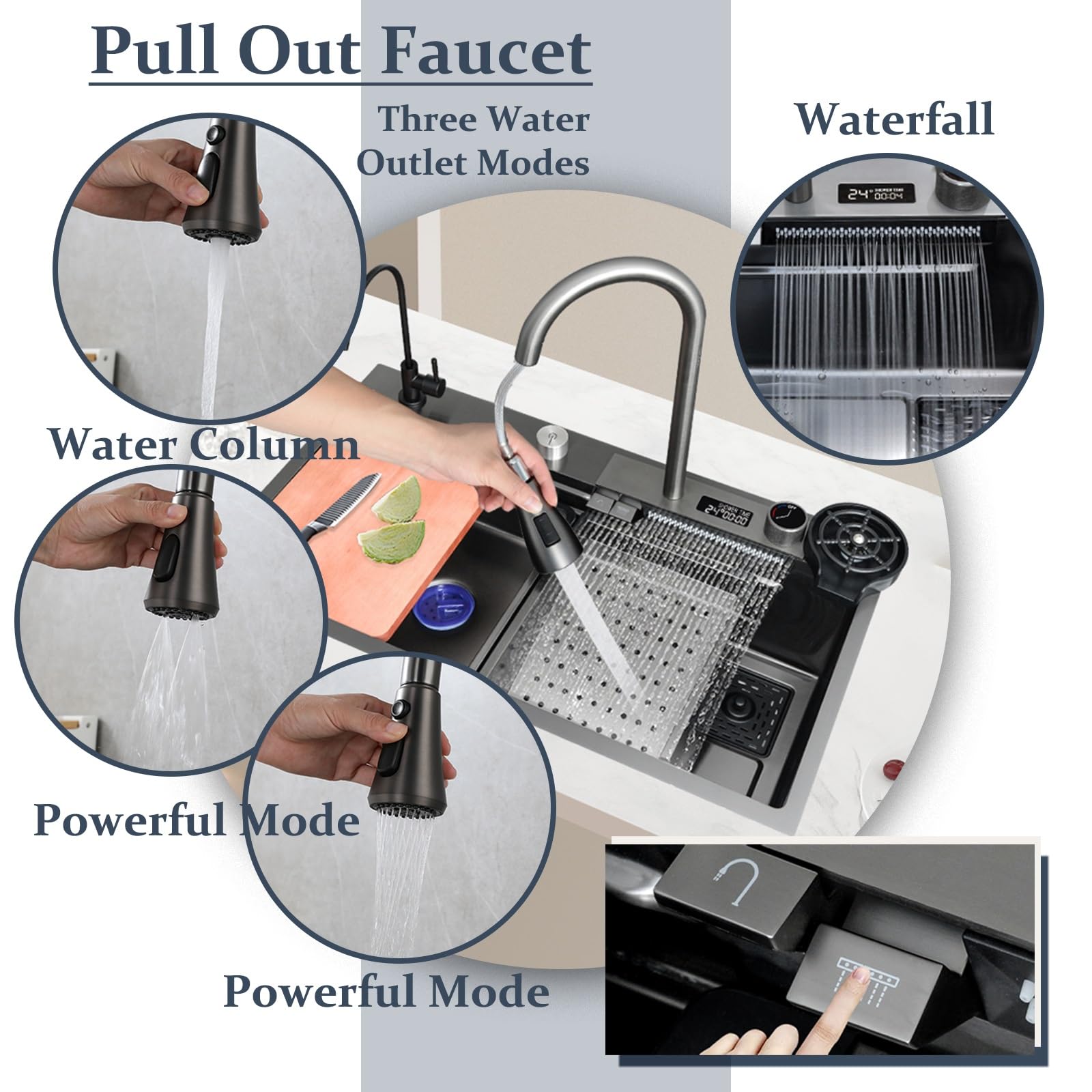 Juego de Fregadero de Cocina Multifuncional de Acero Inoxidable con diseño de Montaje Superior, un Solo Seno, Kit Completo de Accesorios y Grifo. Duradero, fácil de Instalar, perfe