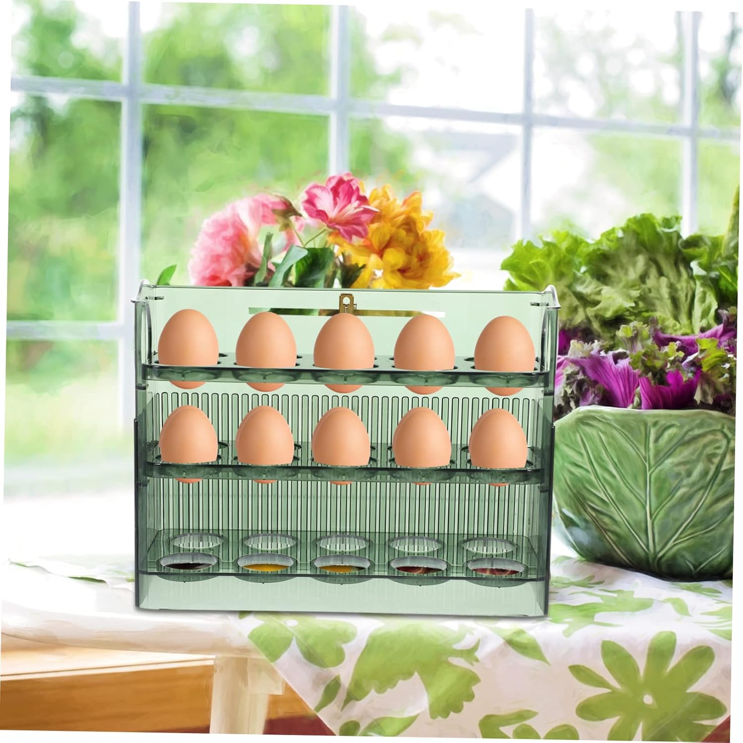 Amosfun Refrigerator Egg Storage Bin Egg Holder for Fridge Layers Organized Safe Preservation Box